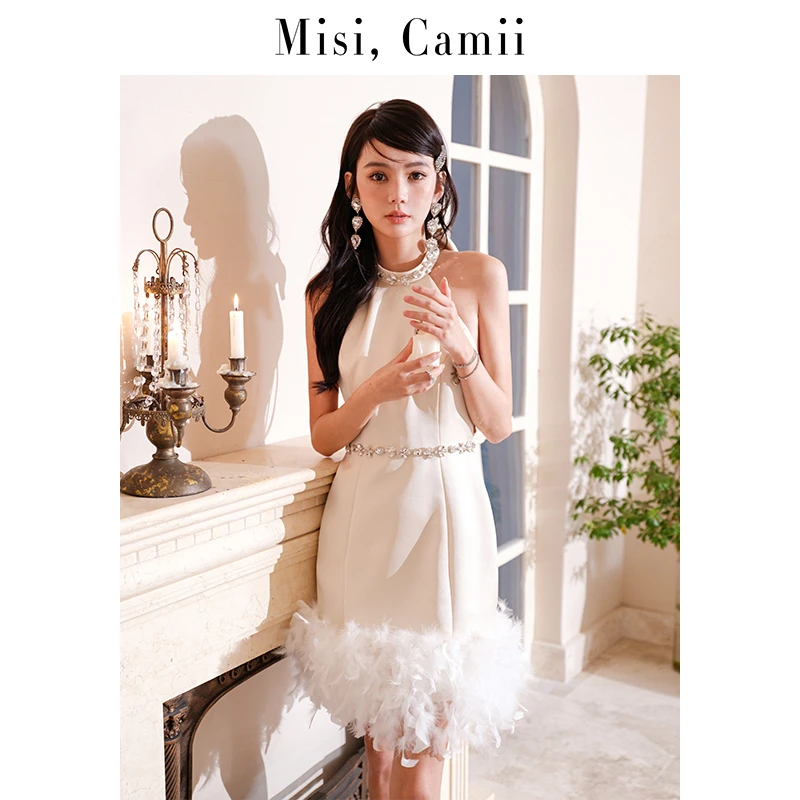 Misi,Camii春夏新款重工挂脖收腰正式场合轻奢气质宴会礼服连衣裙