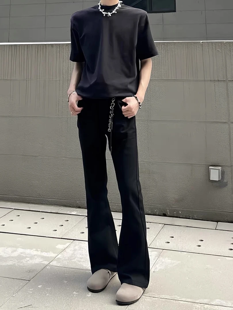 春夏凉感透气直筒微喇弯刀版型牛仔裤高弹百搭显高显瘦纯黑软牛仔商品图