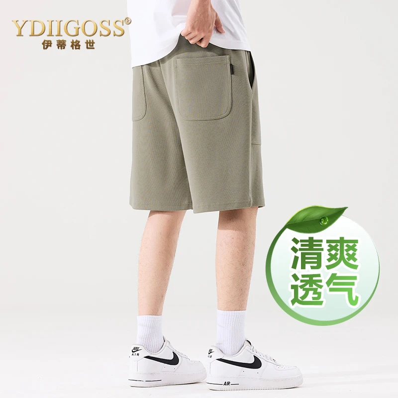 YDIIGOSS运动针织短裤男新款夏季透气重磅棉感宽松五分裤男阔