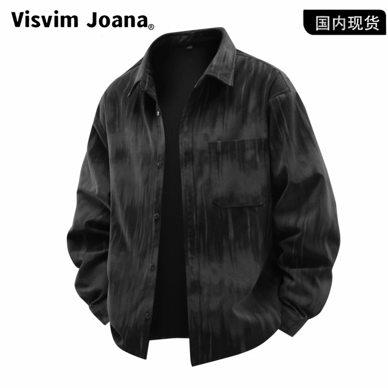 【品牌现货撤柜】美式渐变男衬衫男长袖春秋季潮牌休闲宽松翻领夹克