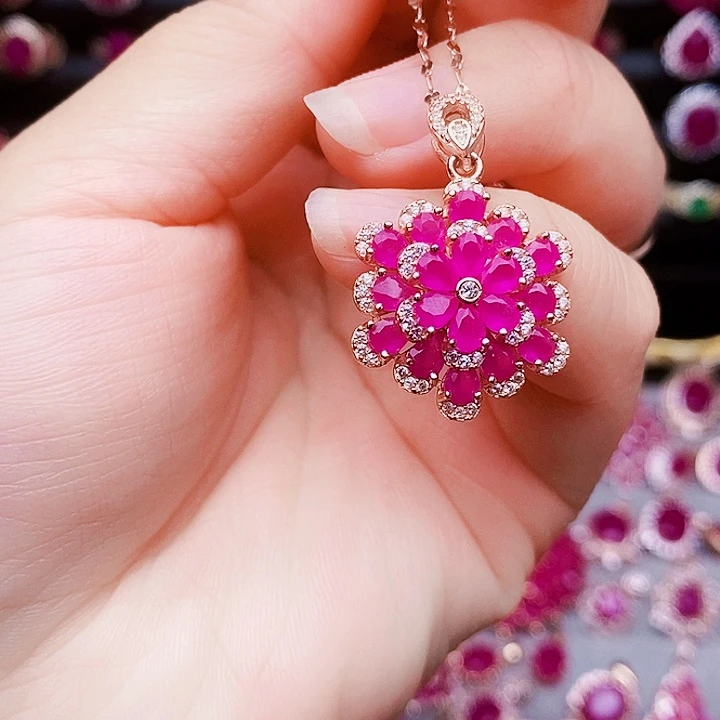 红宝石银S925镶嵌颈饰