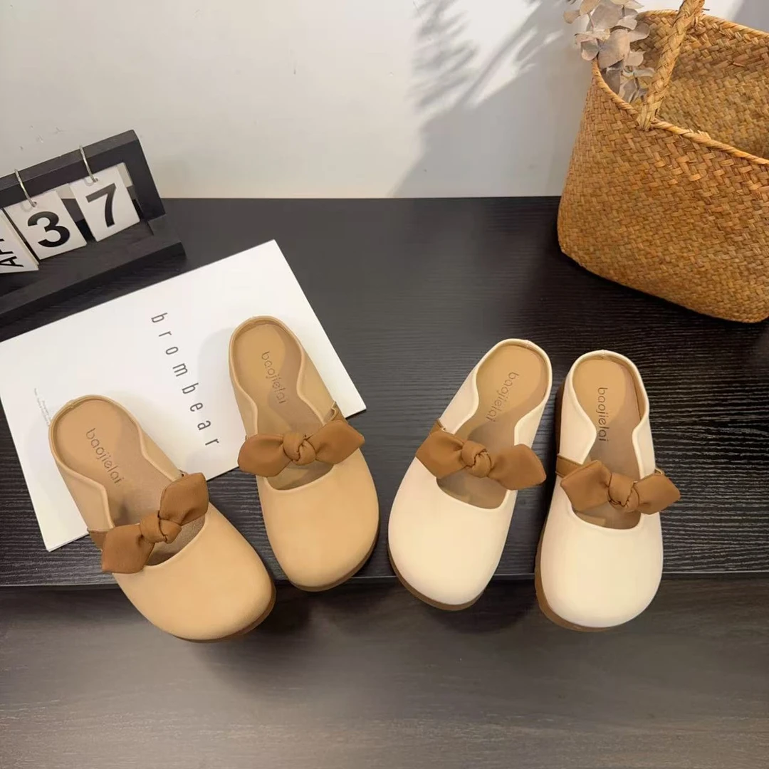 【】法式蝴蝶结女包头拖鞋女玛丽珍夏季外穿时尚舒适百搭半包拖鞋女