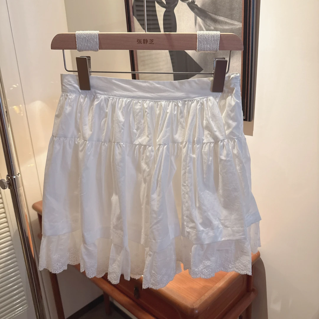 【张静芝】韩国新品~百搭显瘦蕾丝花边拼接松紧腰女生减龄半身裙