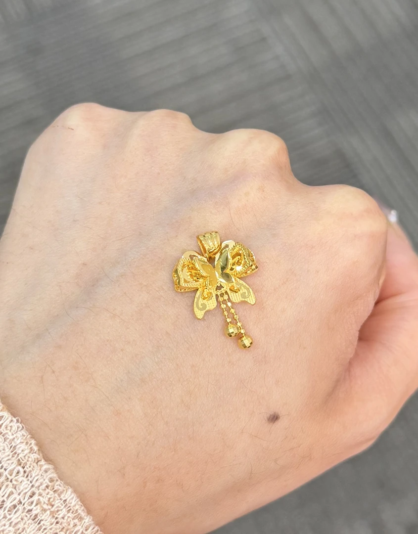 足金999 米珠提溜立体蝴蝶吊坠2.37