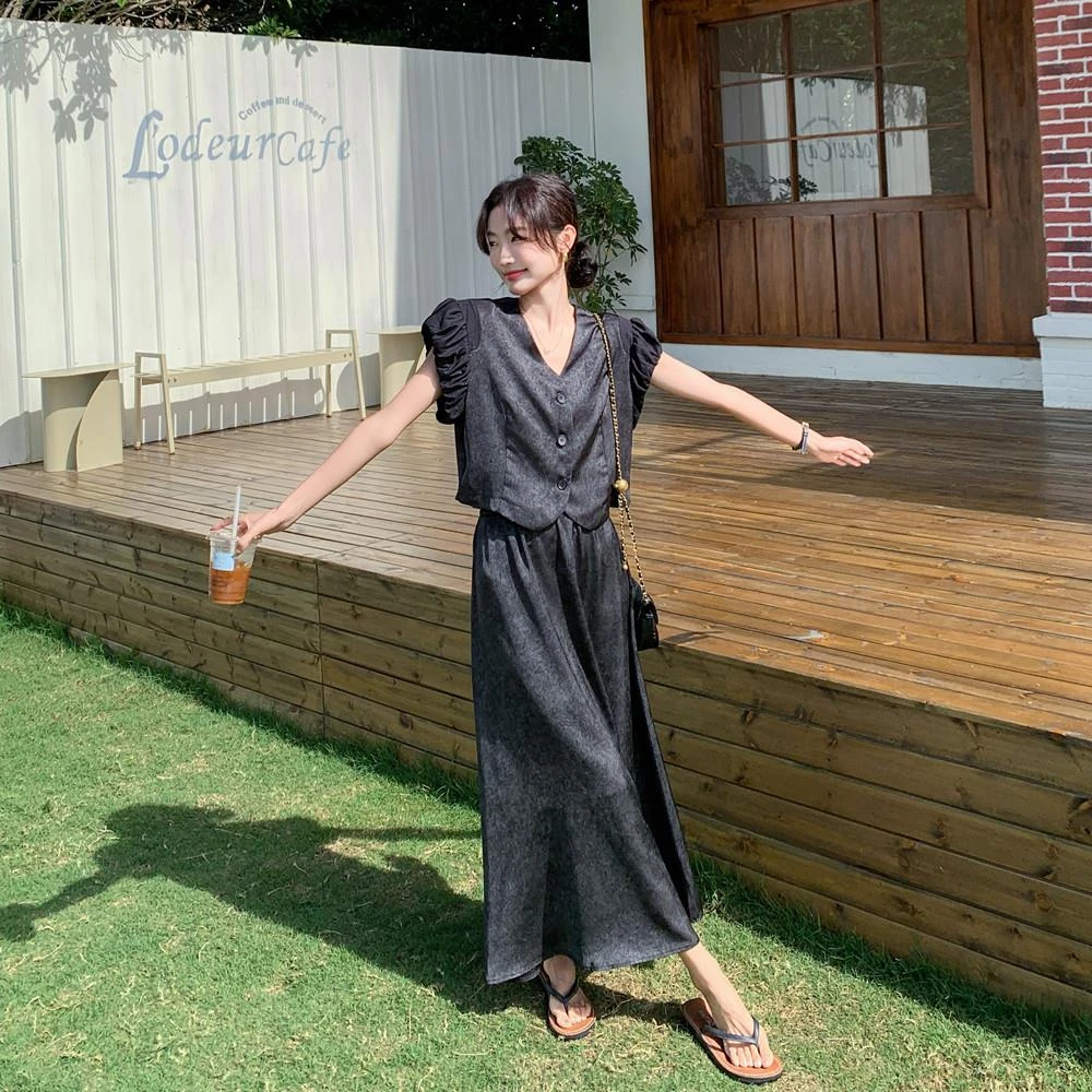 法芬图新中式扎染气质套装女夏季新款两件套御姐风气质穿搭盐系轻