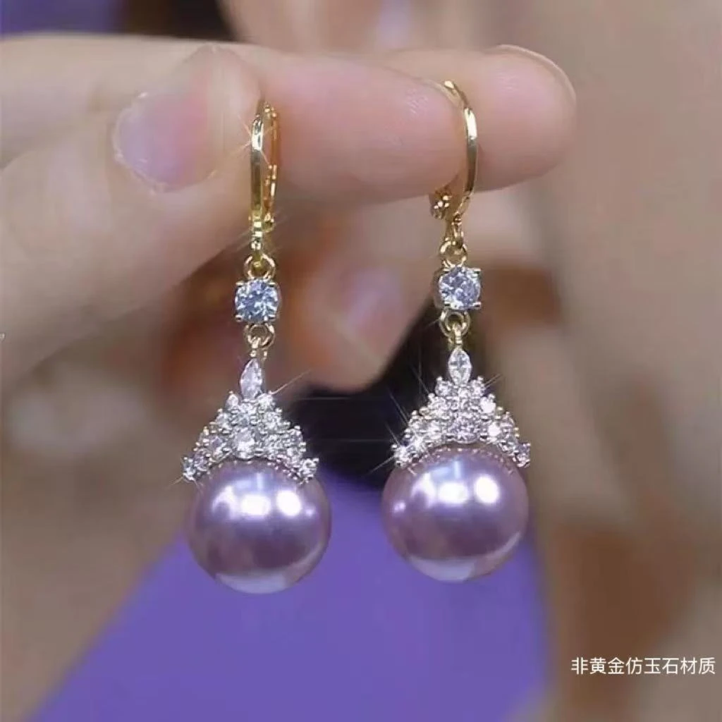 【香港ZHOUFU】高定款紫珍珠皇冠耳饰