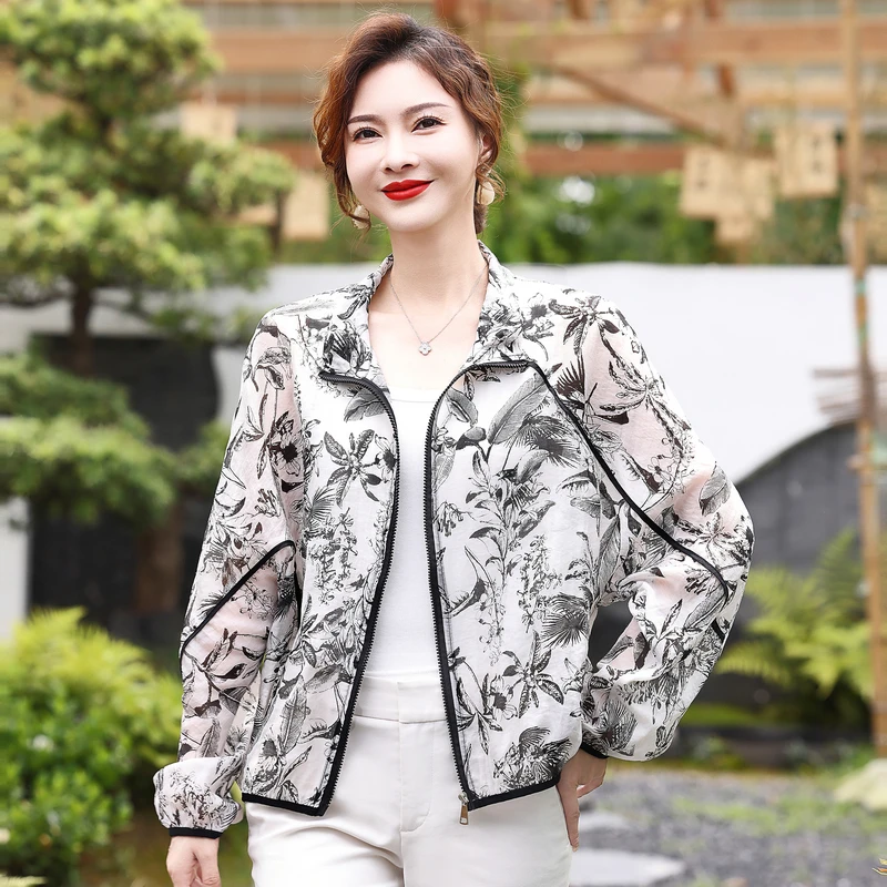 时尚印花外套防晒皮肤衣修身显瘦时尚洋气