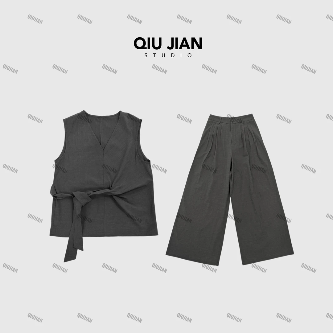 QIUJIAN【港岛玫瑰】DQ-3006-030时尚气质百搭显瘦背心+高腰阔腿裤