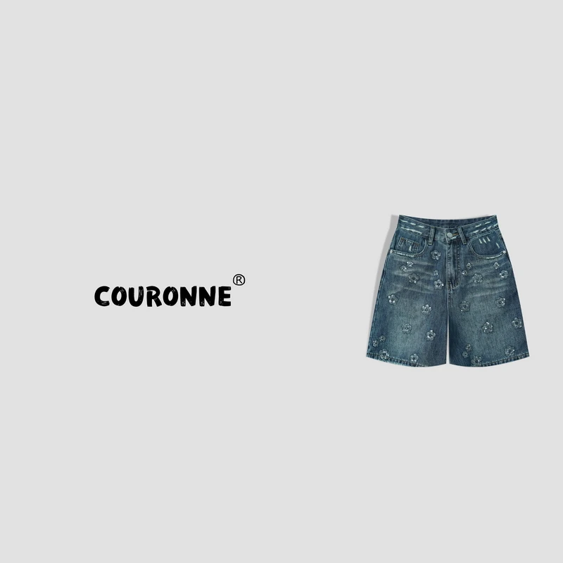 【桐桐】-春夏‘’花泱‘’松弛有度慵懒百搭牛仔短裤34437