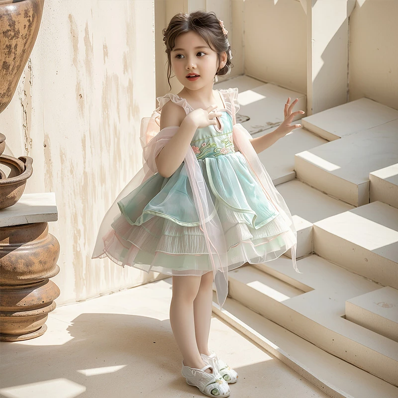 女小童汉服洛丽塔连衣裙夏季新款女宝宝洋气新中式古风纱裙公主裙