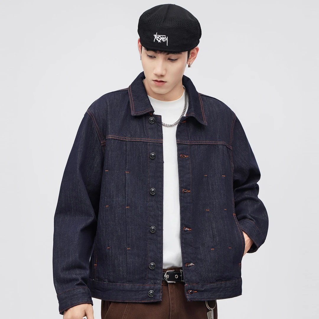 2025春秋季新款牛仔外套男生折皱高端帅气个性夹克美式休闲褂子潮