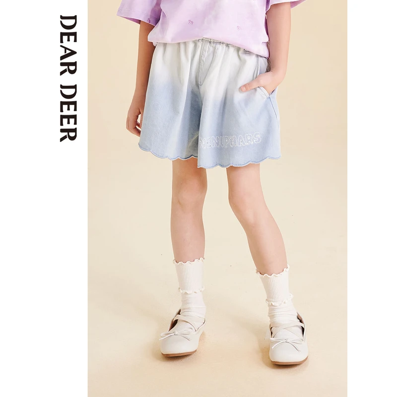 【门店同款】迪迪鹿女大童夏季浅牛仔蓝中短裤女大童C124222404