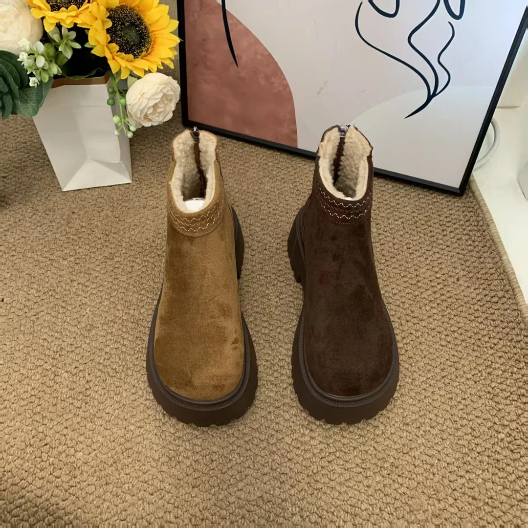 小个子厚底加绒勃肯短靴2028秋冬新款松糕底马丁靴雪地棉鞋低筒靴