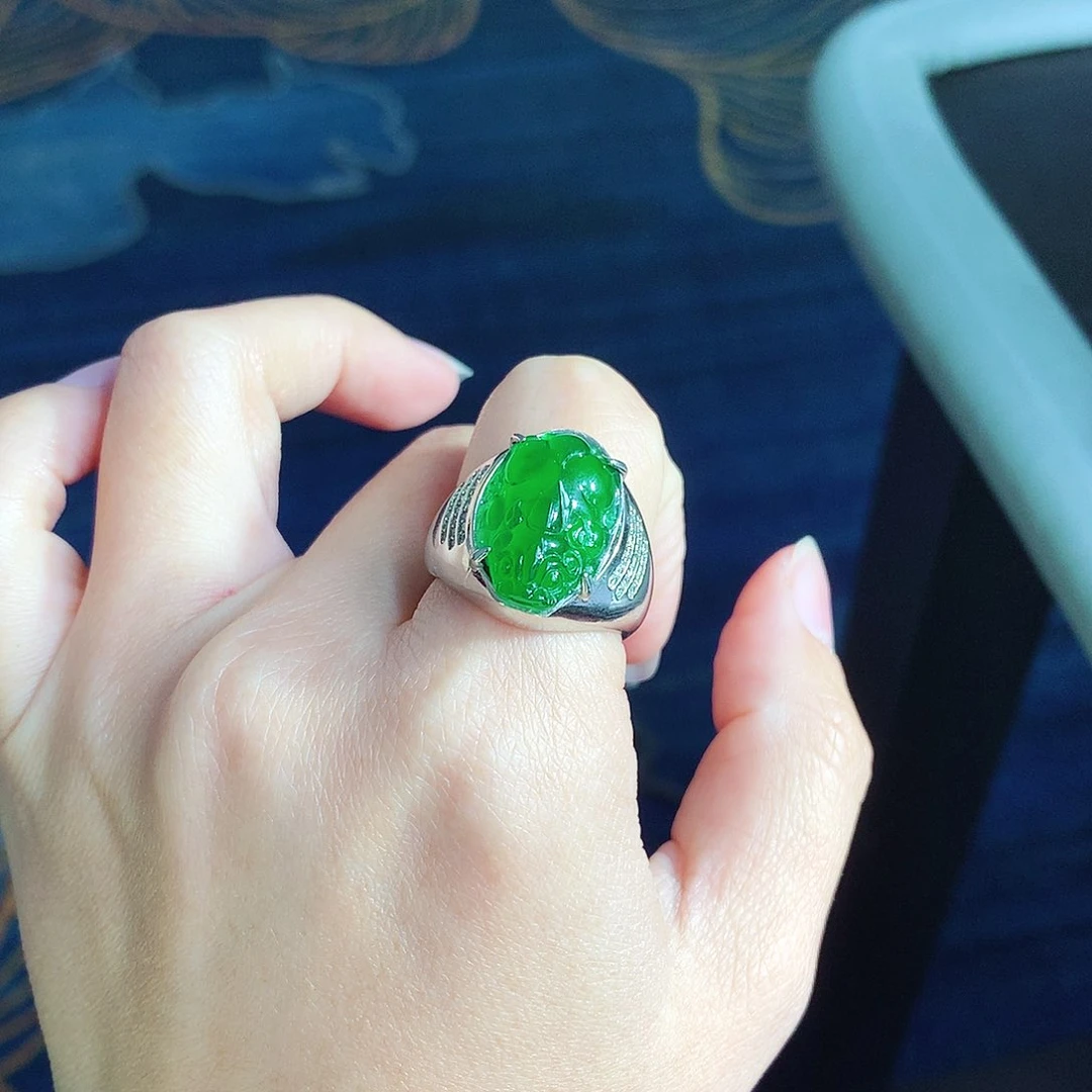 翡翠手链未镶嵌峰**转貔貅戒指天然翡翠A货