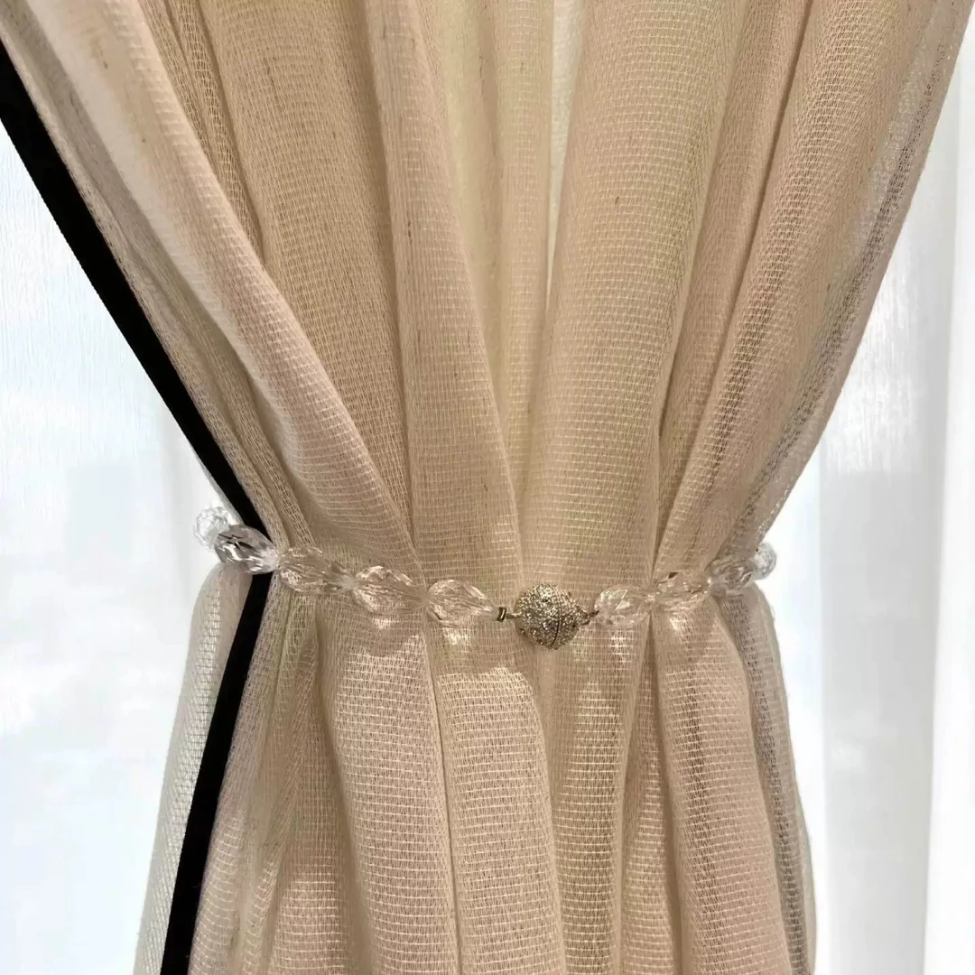 法式复古风窗帘绑带扣式轻奢卧室客厅带磁性挂钩窗纱帘磁吸扣水晶