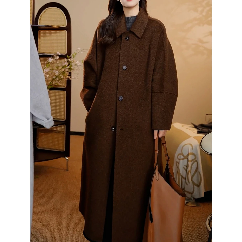 轻奢高级时尚通勤加厚毛呢外套2025秋冬新款宽松百搭长款保暖大衣
