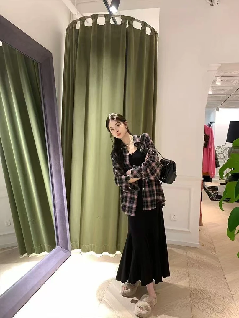 格纹衬衫长袖时尚休闲格子韩版连衣裙秋冬春季气质-99230