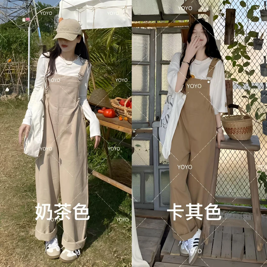 YOYO自制【减龄背带裤】春款2025休闲宽松少女感水洗棉抽绳背带裤