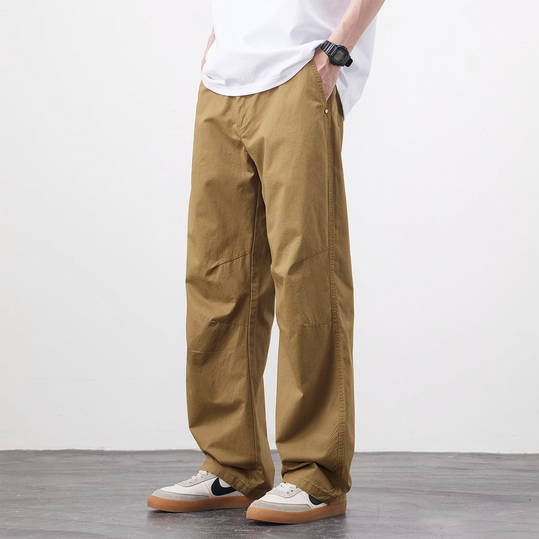 Kuvine夏季薄款纯棉简约宽松直筒休闲裤男款松紧腰新款垂感阔腿裤