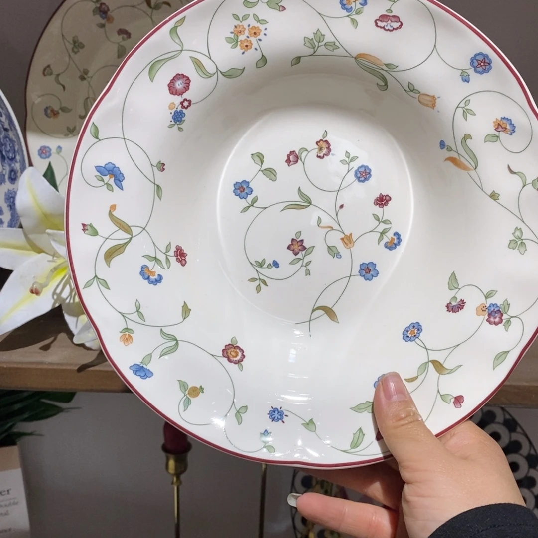 搪瓷微瑕花枝草帽盘