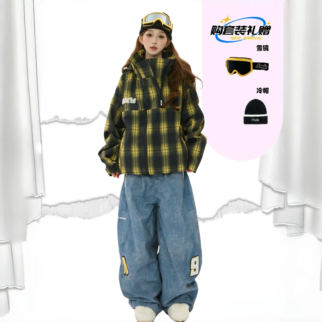 ANANIE2526新品【曼城旧事】3L仿记忆全压胶滑雪服3D打印仿牛仔花纹