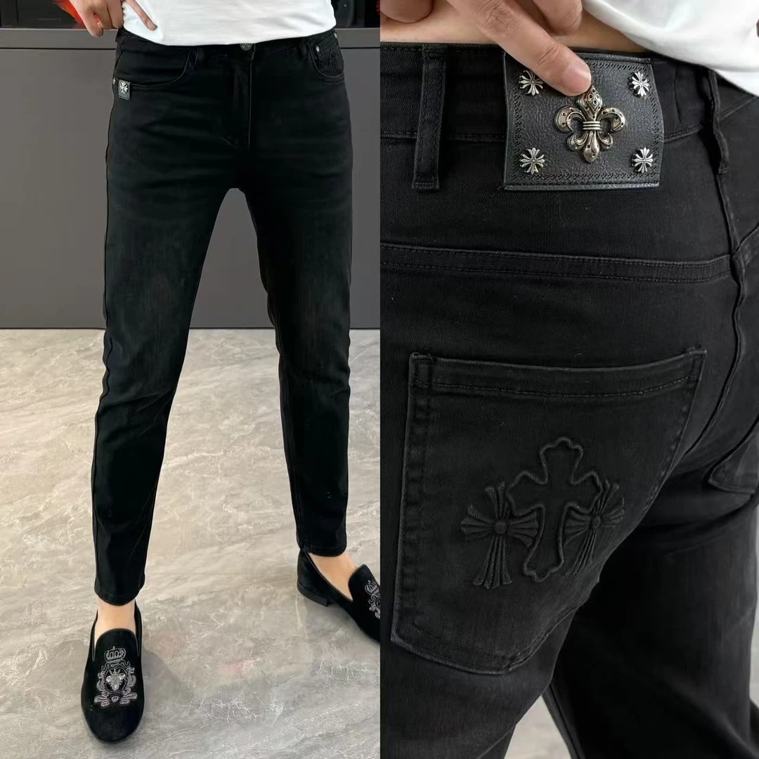 裤子男春季新款牛仔裤男黑色时尚百搭小脚裤舒适弹力长裤修身显瘦