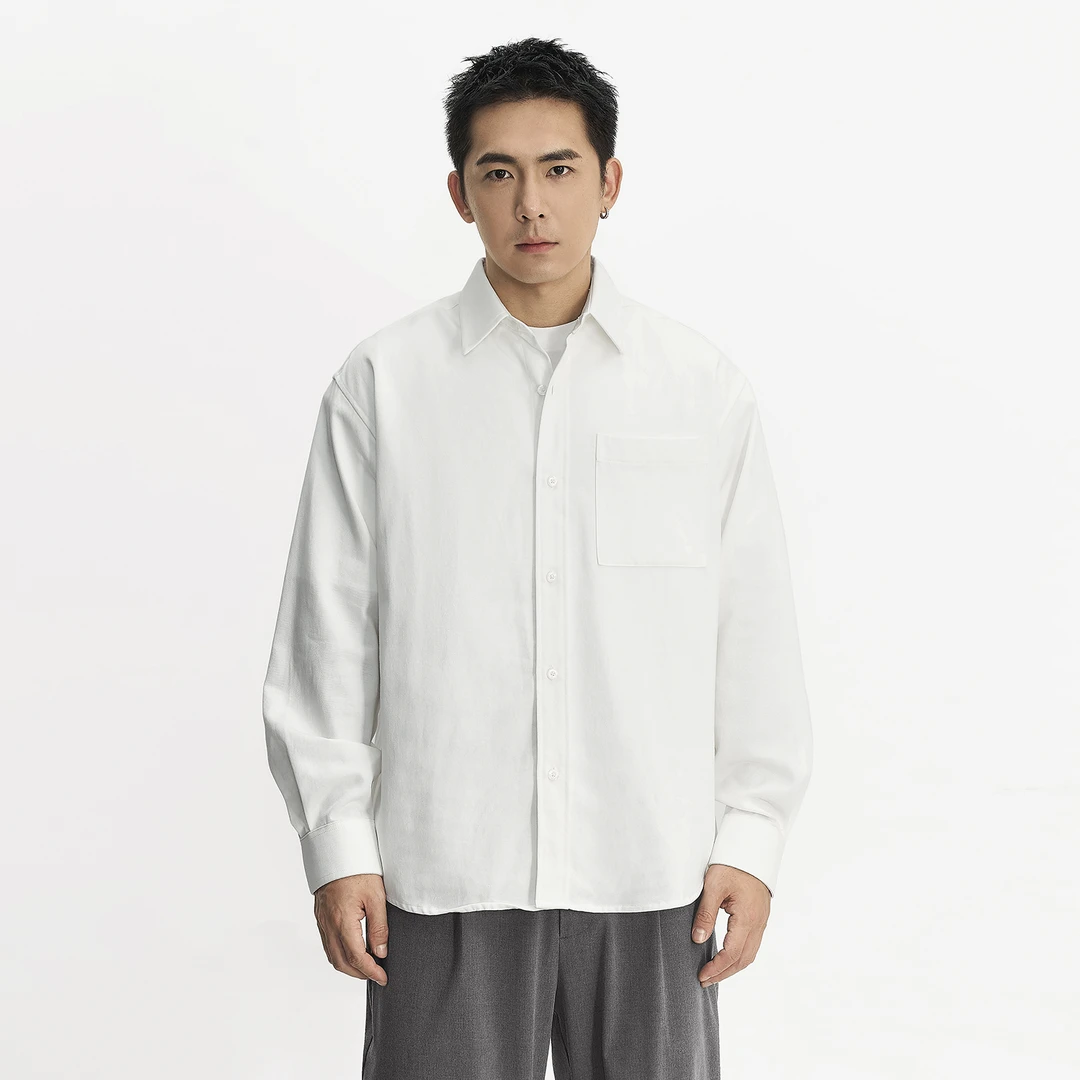 TOPTIER BRO 莱赛尔混纺亲肤顺滑长袖衬衫男简约通勤宽松休闲上衣