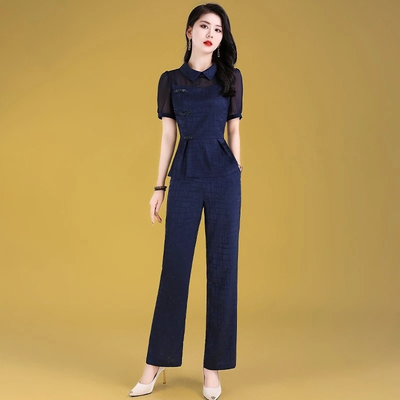 新中式国风职业套装两件套小个子妈妈显瘦减龄中长款时尚气质修身