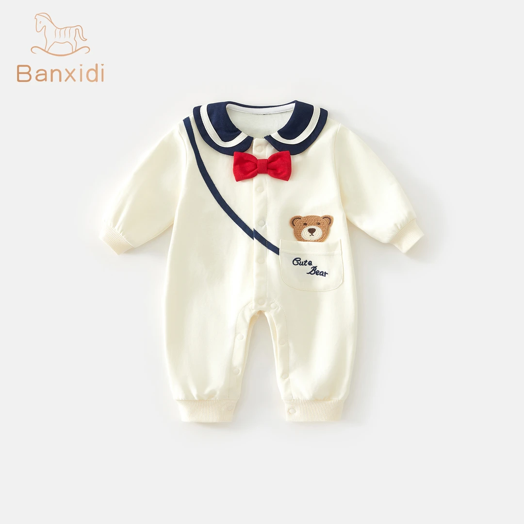 班喜迪婴儿衣服秋装婴幼儿卡通连体衣学院风宝宝爬服秋冬可爱哈衣