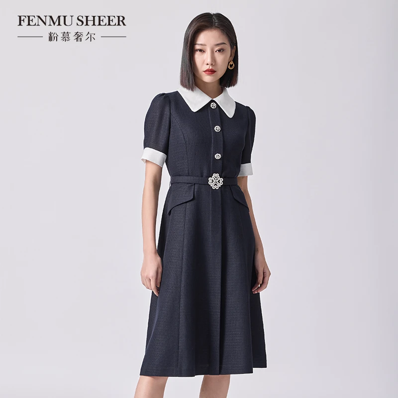 【粉丝专享】粉慕奢尔『南洋千金』小香收腰撞色法式千金连衣裙-D2183