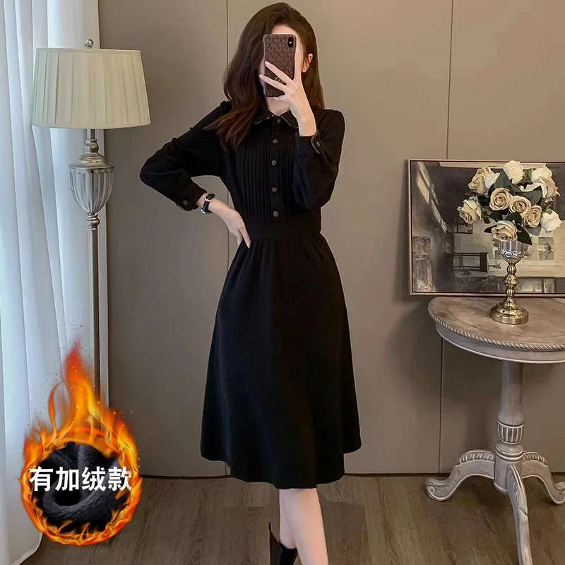 法式气质领连衣裙女秋冬2025新款1春ri条纹长袖连衣裙