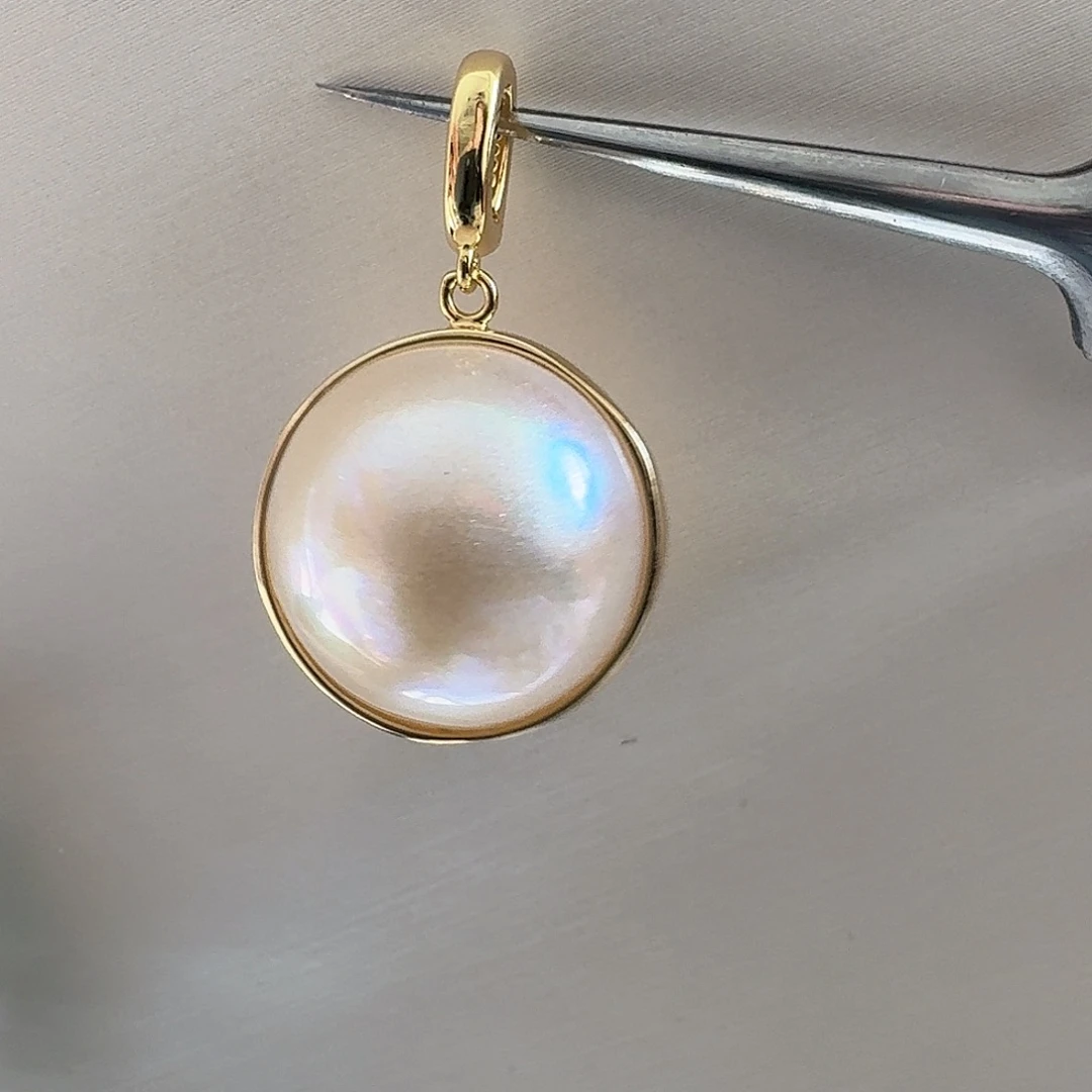 拼合珍珠（马贝珠）颈饰银S925镶嵌15mm白色