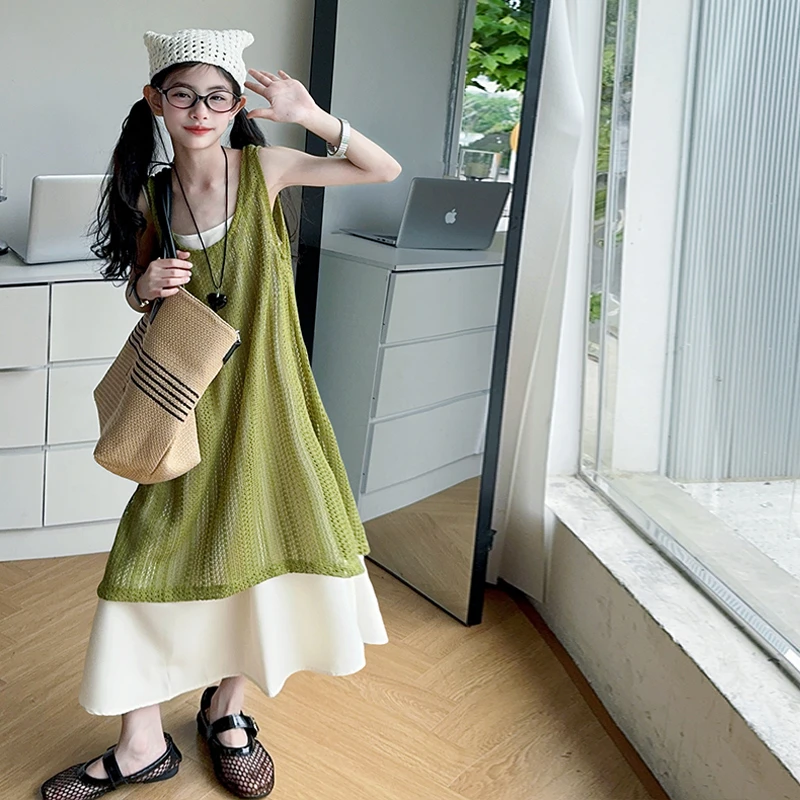 女童夏季连衣裙2025新款女孩大童夏装森系穿搭儿童无袖叠穿风裙子