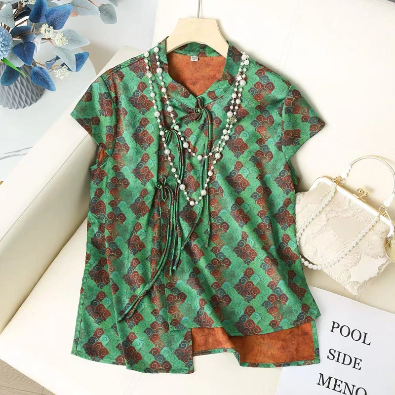 夏季新款上衣小衫女装新中式国风立领提花气质飞袖衬衫时尚