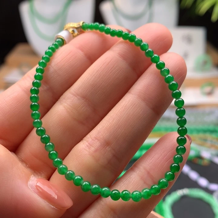 翡翠未镶嵌手链天然缅甸A货翡翠 卡3mm