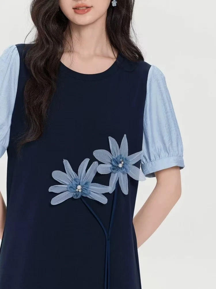 【蓝花漾】连衣裙2025夏季新款法式小众不撞款立体花朵刺绣鱼尾长裙