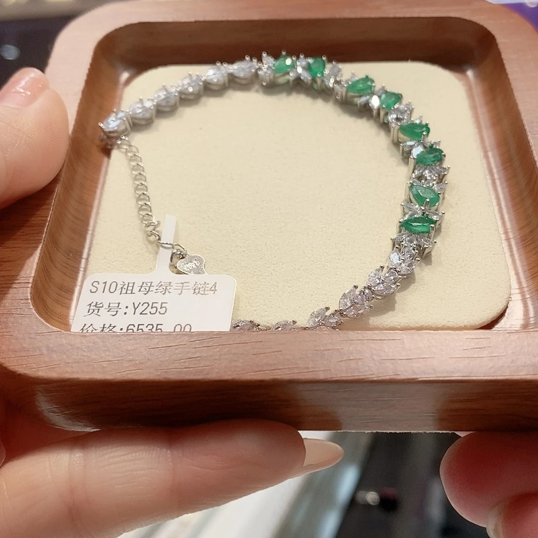 手链银S925镶嵌祖母绿