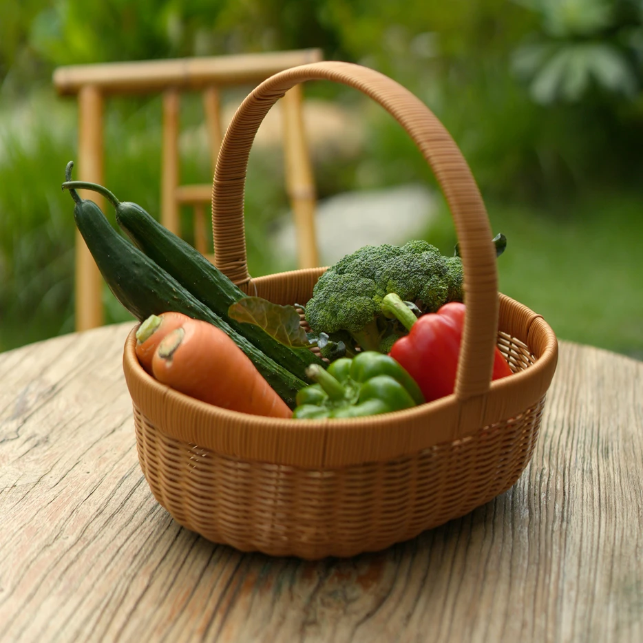 XY20[南瓜手提篮]手工编织买菜采摘购物篮鸡蛋筐收纳篮28*22*11