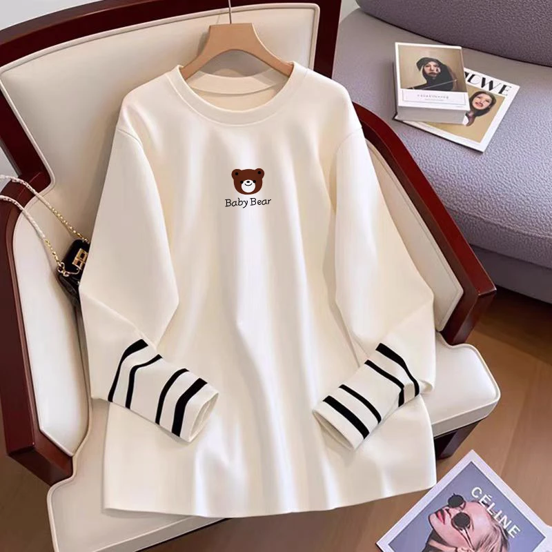 白色设计感春秋季长袖t恤女中长款宽松休闲大码开叉打底衫上衣潮