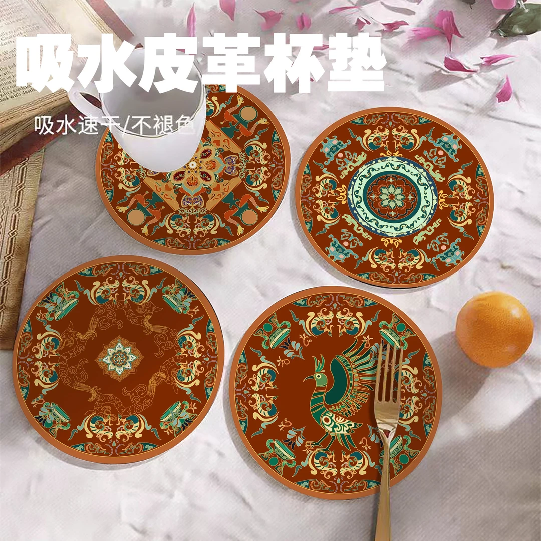 新款民族风餐桌垫小块吸水茶杯垫轻奢高级感隔热复古咖啡垫多材质