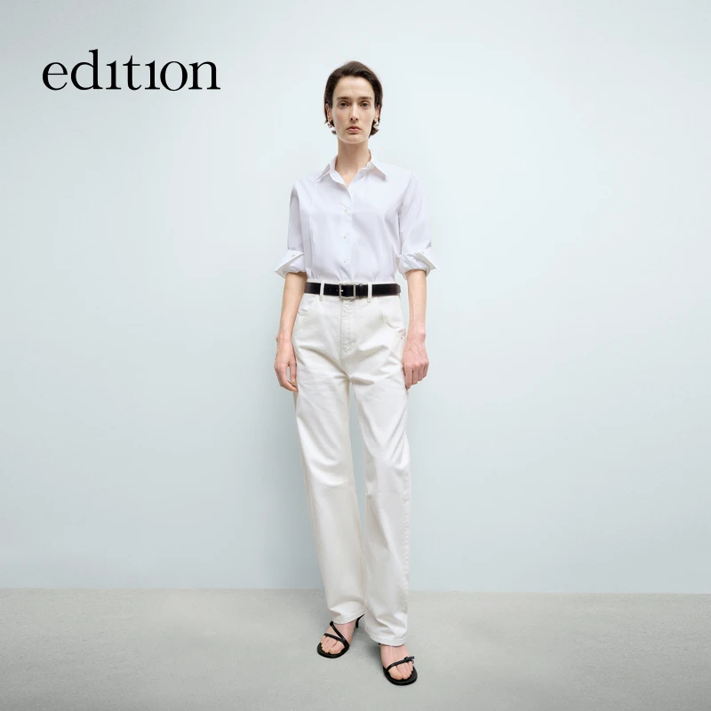 【商场同款】edition2025春季新款弯刀合身白色牛仔裤#EBE1JEN009
