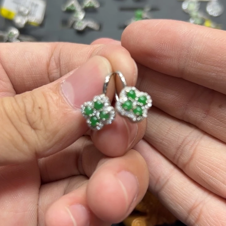 翡翠银S925镶嵌耳饰