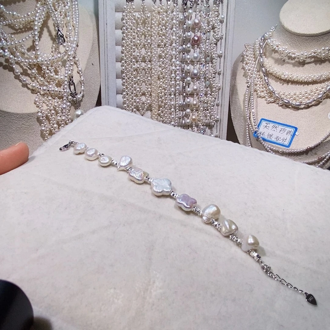 淡水珍珠手绳银S925镶嵌极光设计手链
