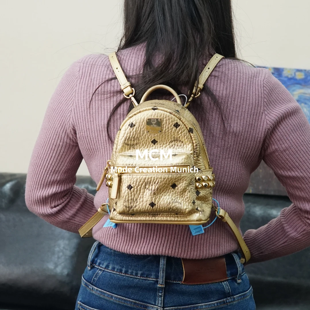 95新 MCM 金色双肩包/SD01612046/2046