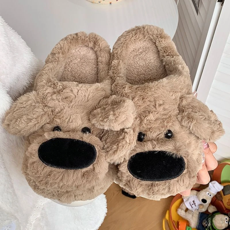 憨憨大鼻狗棉拖鞋男女情侣可爱冬季外穿防滑家居室内保暖棉鞋TJ