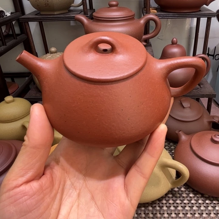 紫砂茶壶大红泥平盖石瓢220cc