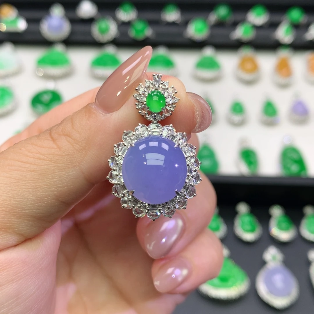 翡翠18K金镶嵌吊坠(不含链)