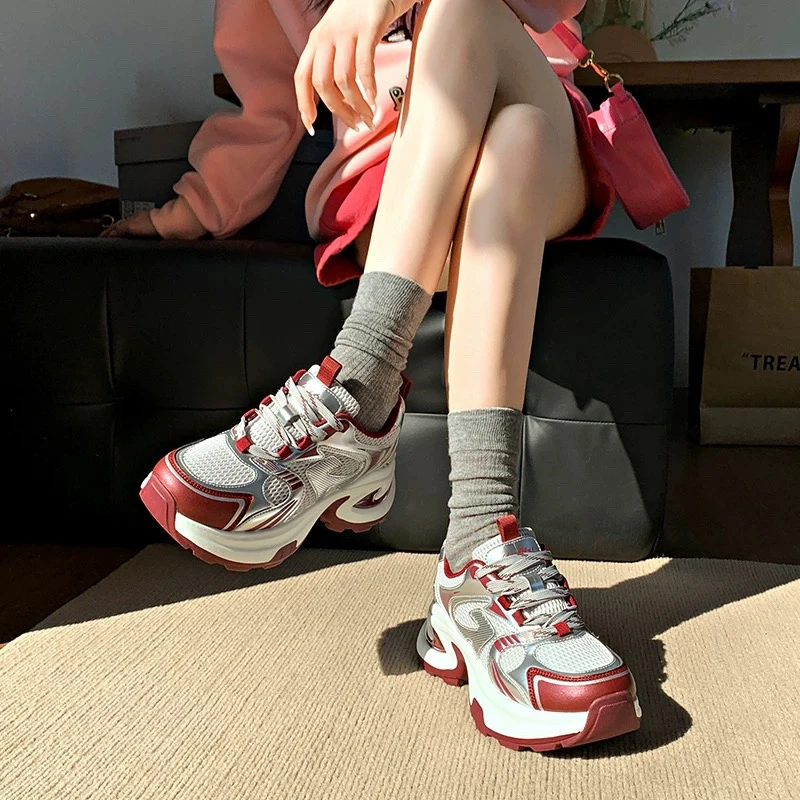 爆款松糕厚底老爹鞋女小个子增高2025超火新款春秋网红露思款