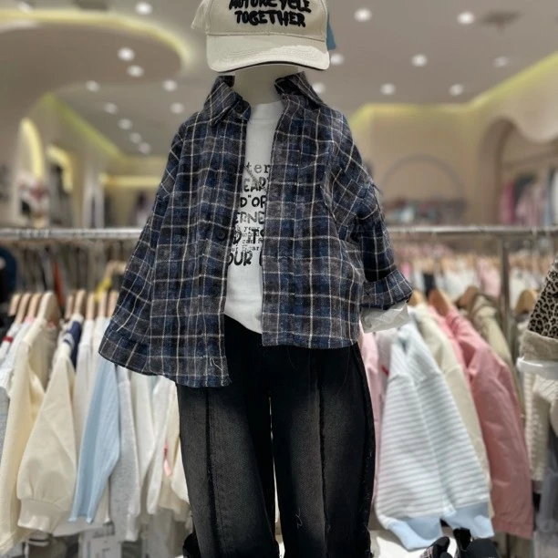 春款男童3件套百搭款格子上衣打底加牛仔裤