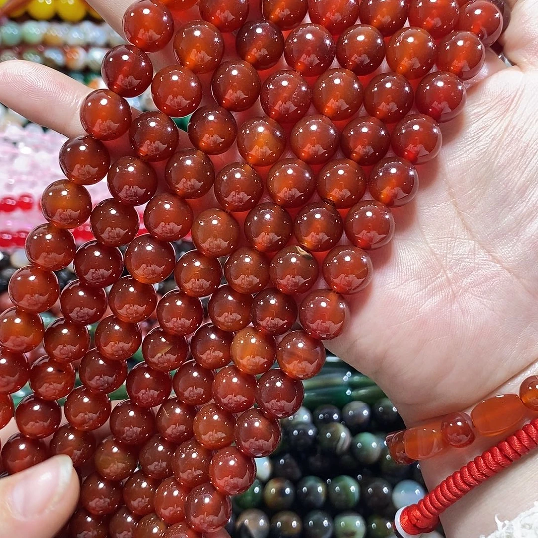 玛瑙/玉髓未镶嵌珠宝半成品红玛瑙一条卡12mm